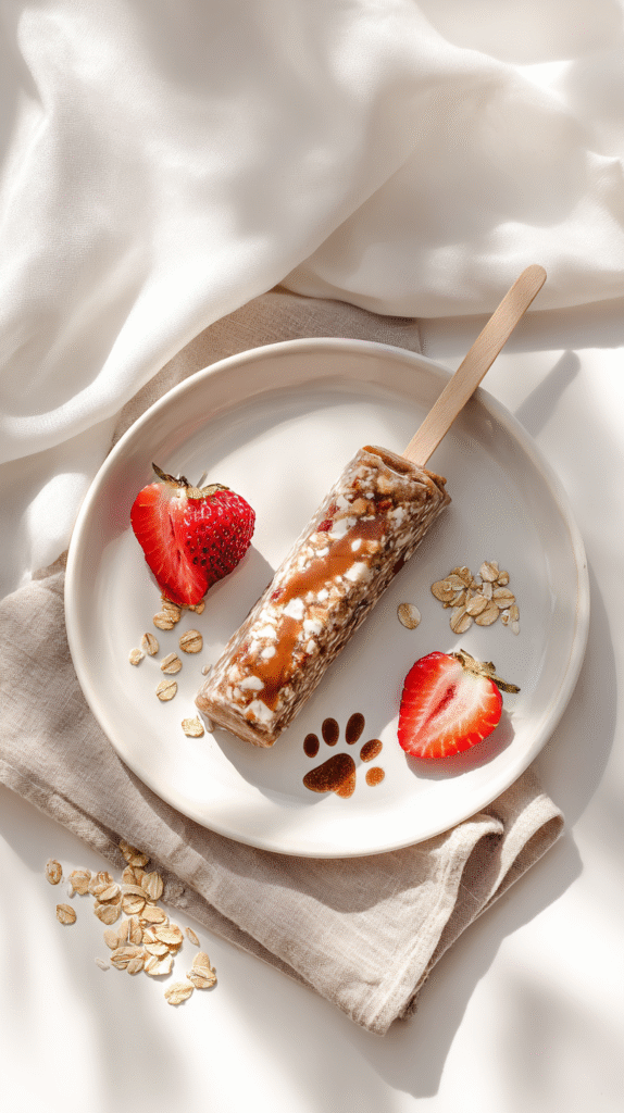 Serving the finished Strawberry Oat Smoothie Sticks.