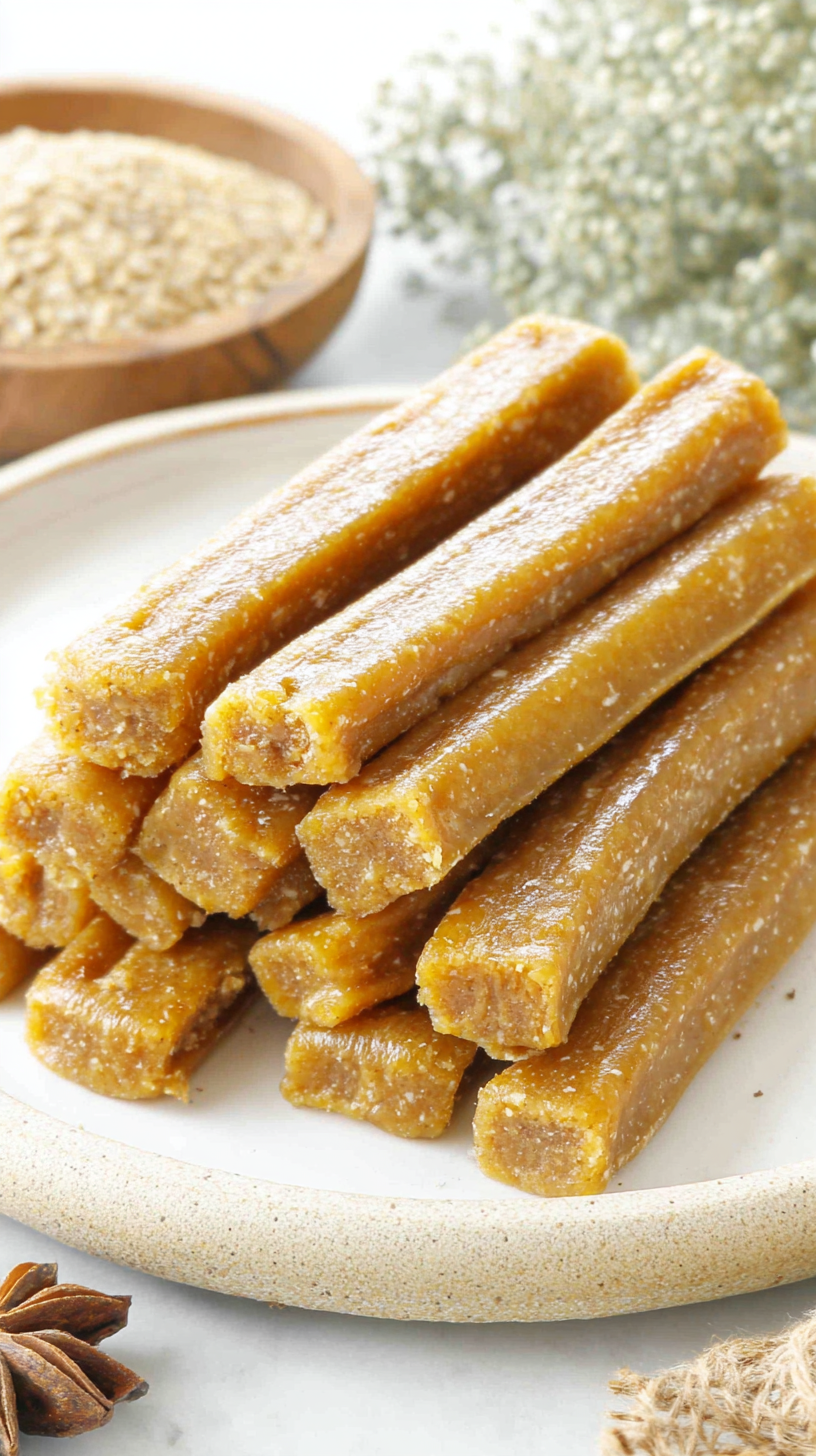 Banana and Peanut Butter Chew Sticks for Dogs being served on beautiful dinnerware