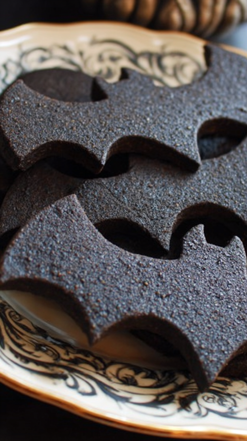 Black Bat Carob Cookies being served on beautiful dinnerware