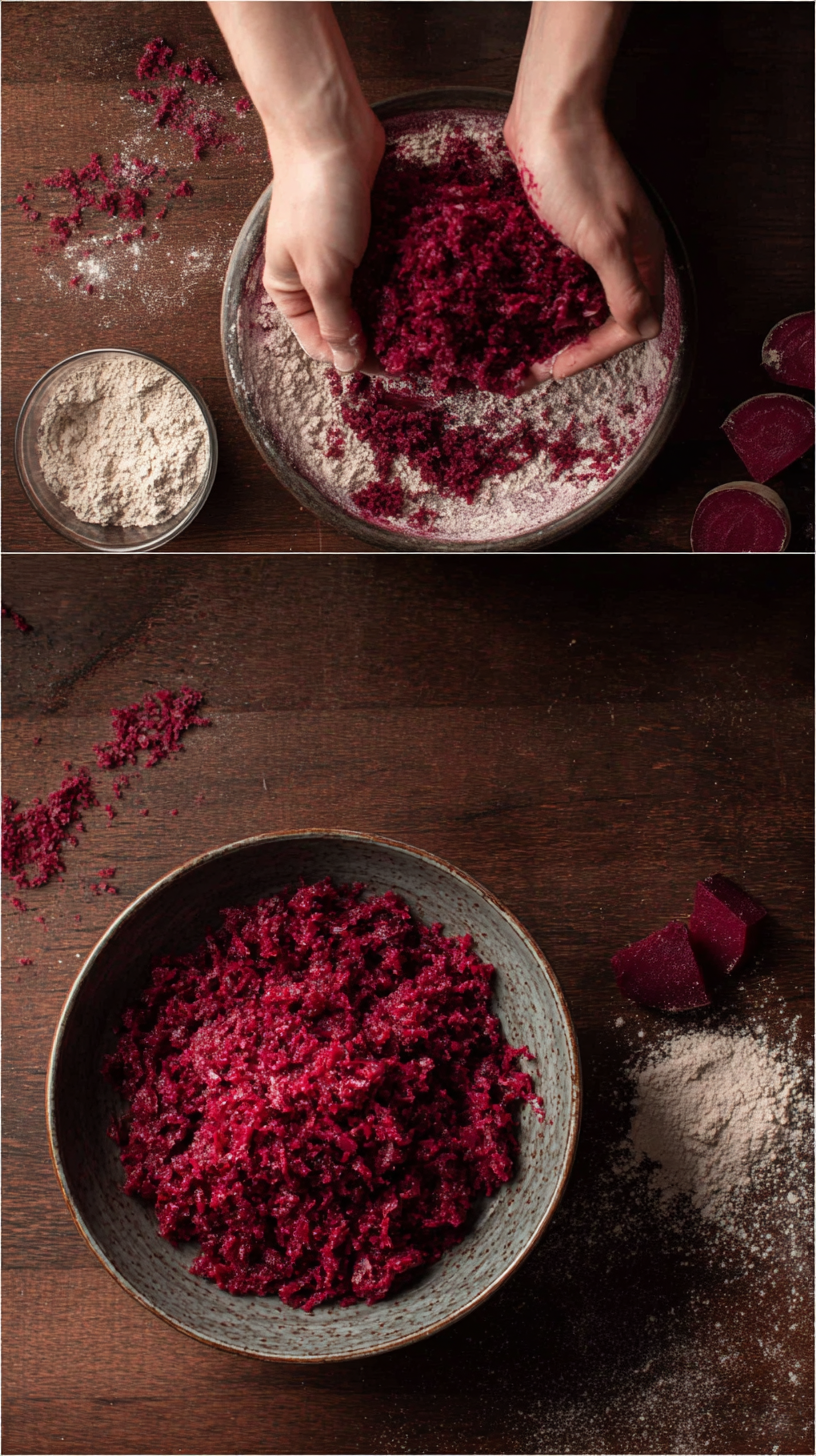 Preparing Bloody Beet Paw Print Treats step by step cooking process