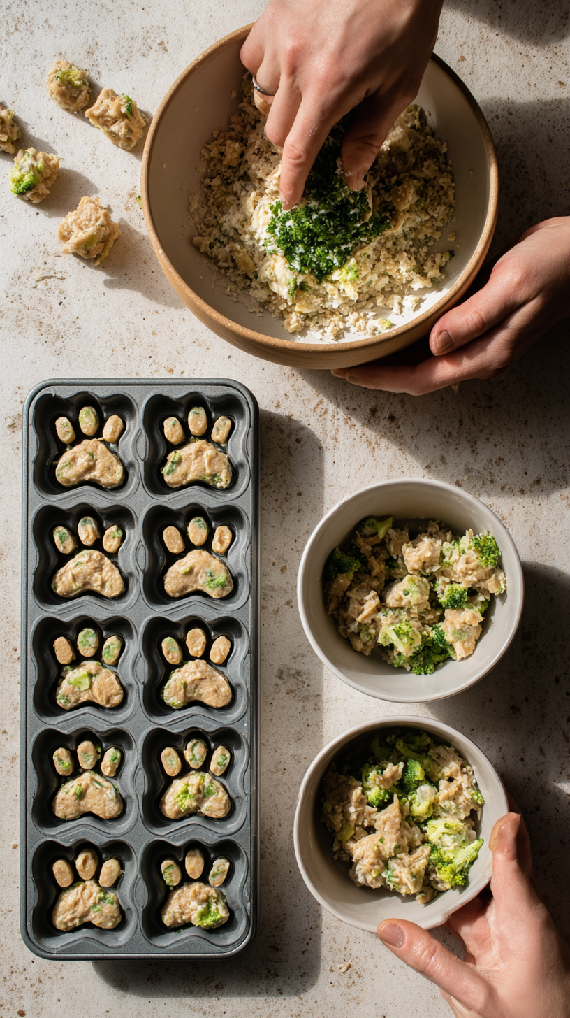 Preparing Broccoli & chichen dog treat step by step cooking process