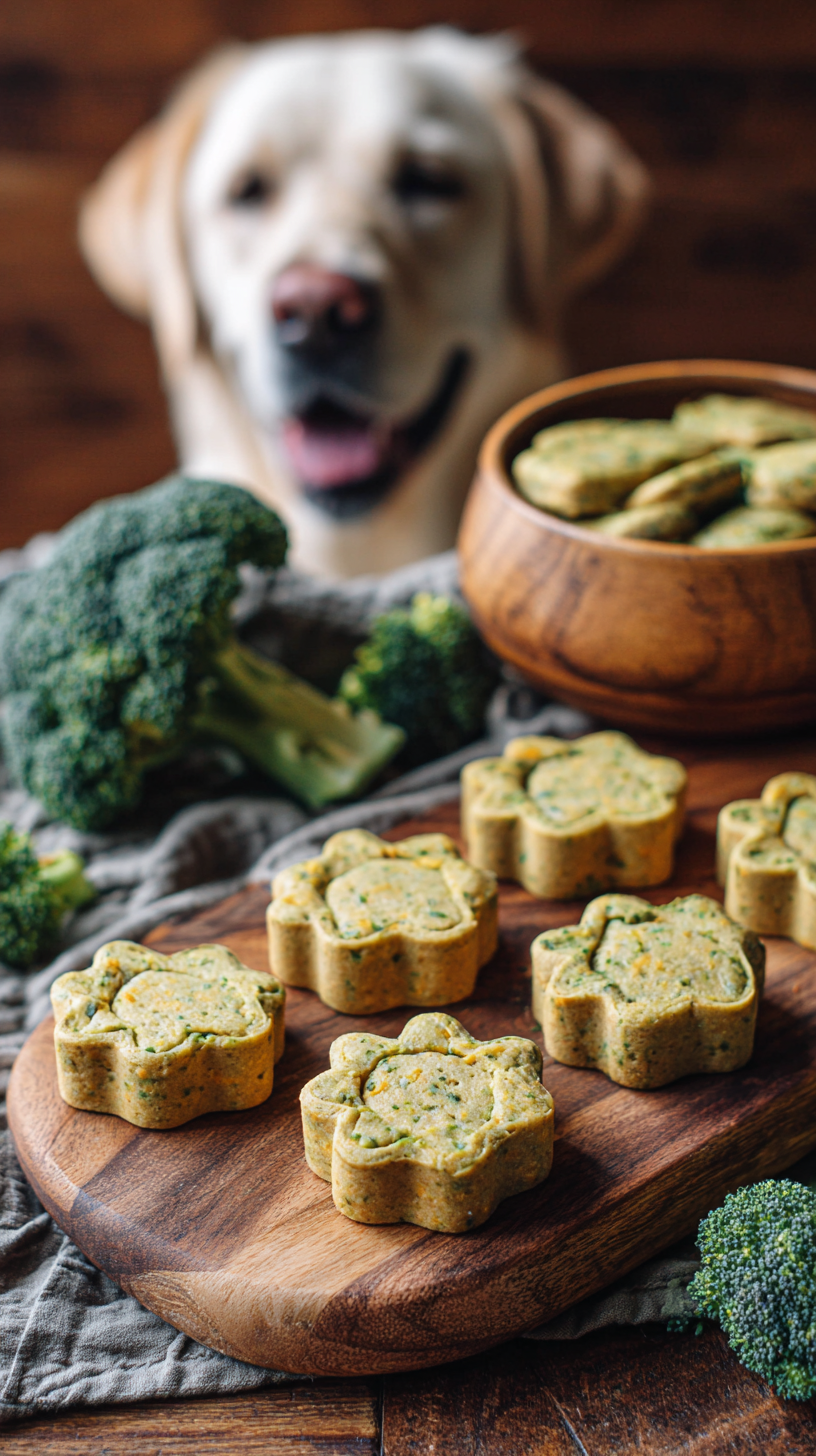 Broccoli & chichen dog treat being served on beautiful dinnerware