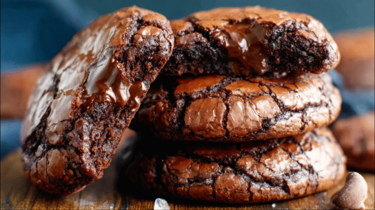 Hero shot of Brownie Cookies with crackly tops and fudgy texture