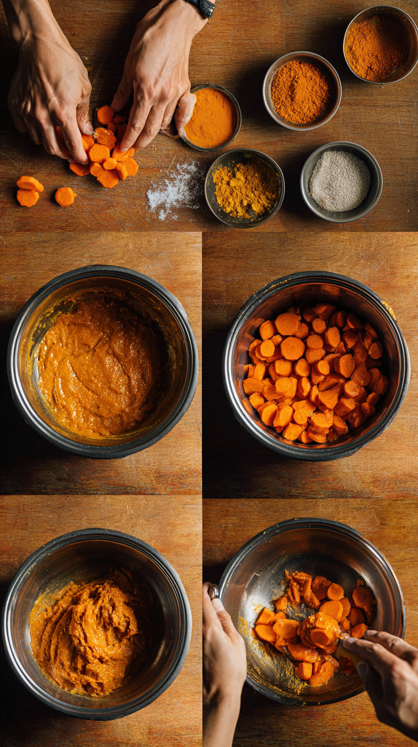 Preparing Carrot pumpkin chews for dogs step by step cooking process