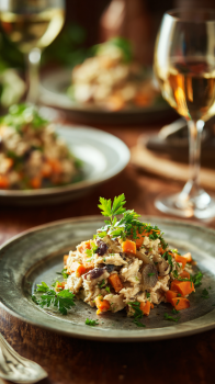 Chicken Sweet Potato DIY Dog Food Idea being served on beautiful dinnerware.