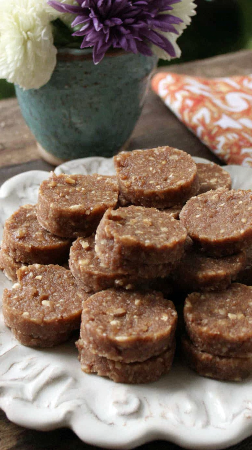 Easy Apple Crisp Dog Treats being served on beautiful dinnerware