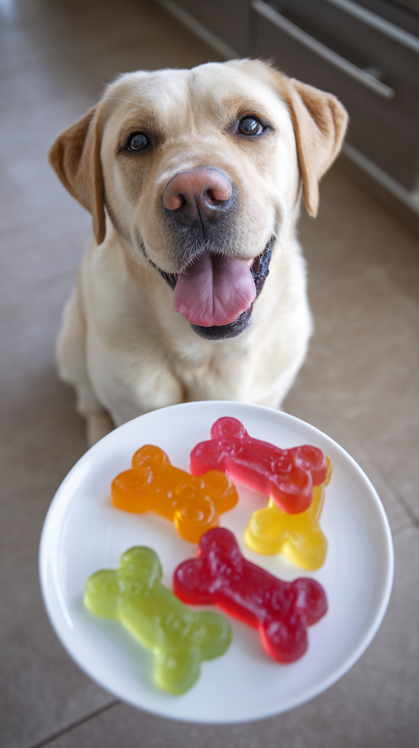 Fruit Gelatin bone treats for dogs being served on beautiful dinnerware