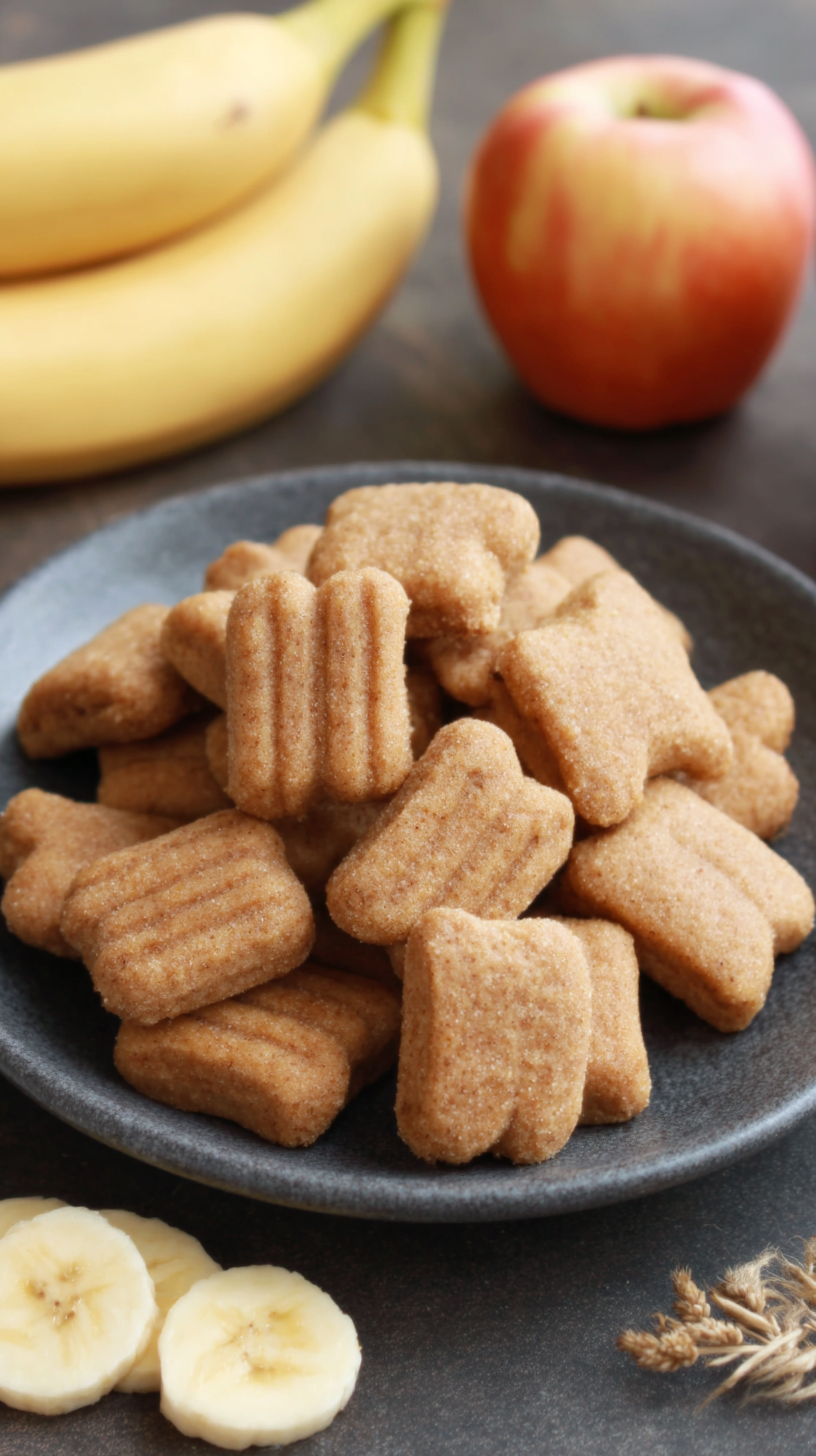 Homemade Apple and Banana Dog Treats being served on beautiful dinnerware