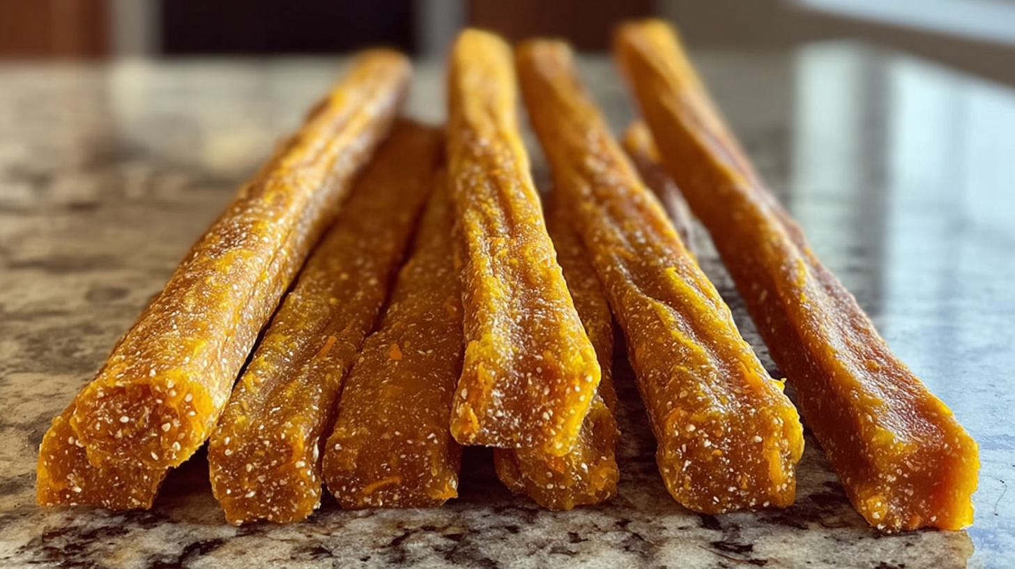 Homemade Carrot and Pumpkin Snack Sticks for Dogs hero shot