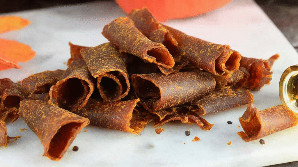 Homemade Dehydrator Pumpkin Leather Dog Treats hero shot