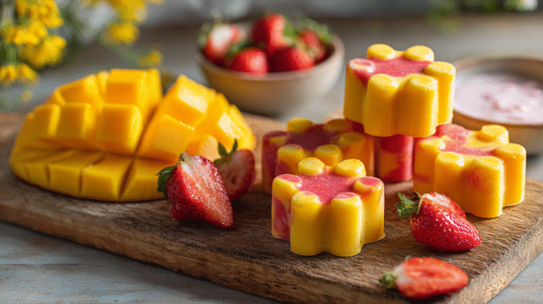 Mango and strawberry frozen dog treats hero shot