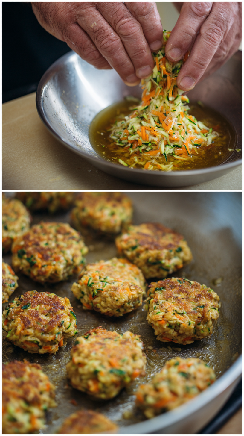 Preparing Oatmeal & Veggie Fritter Bites for Dogs step by step cooking process