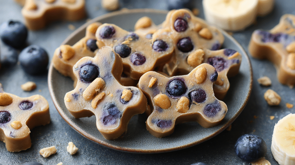 Hero shot of Peanut Butter Banana Blueberry Dog Treats