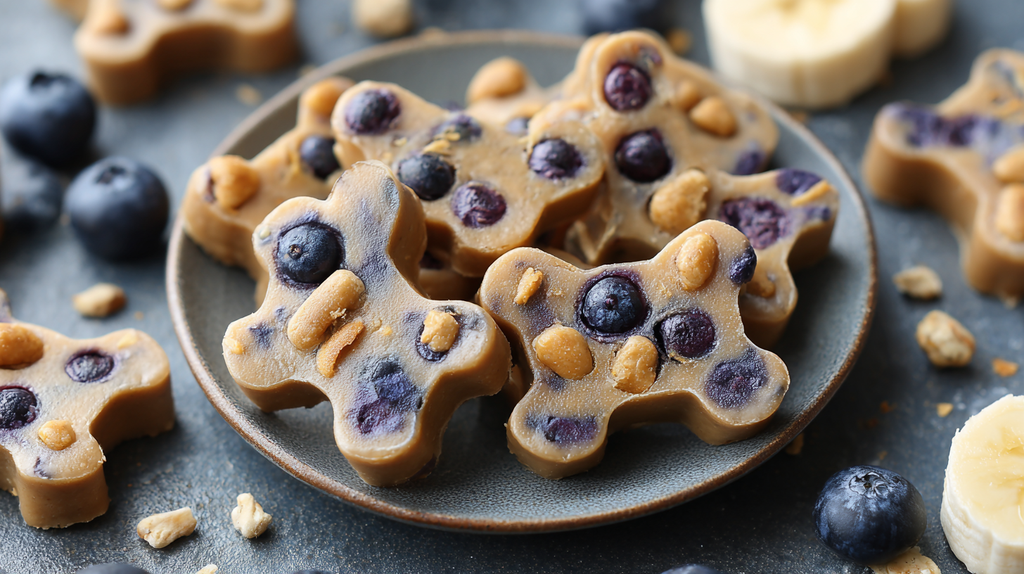 Hero shot of Peanut Butter Banana Blueberry Dog Treats