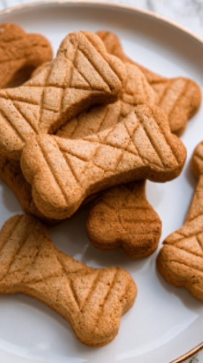 Peanut Butter Biscuits Dog Treats being served on beautiful dinnerware