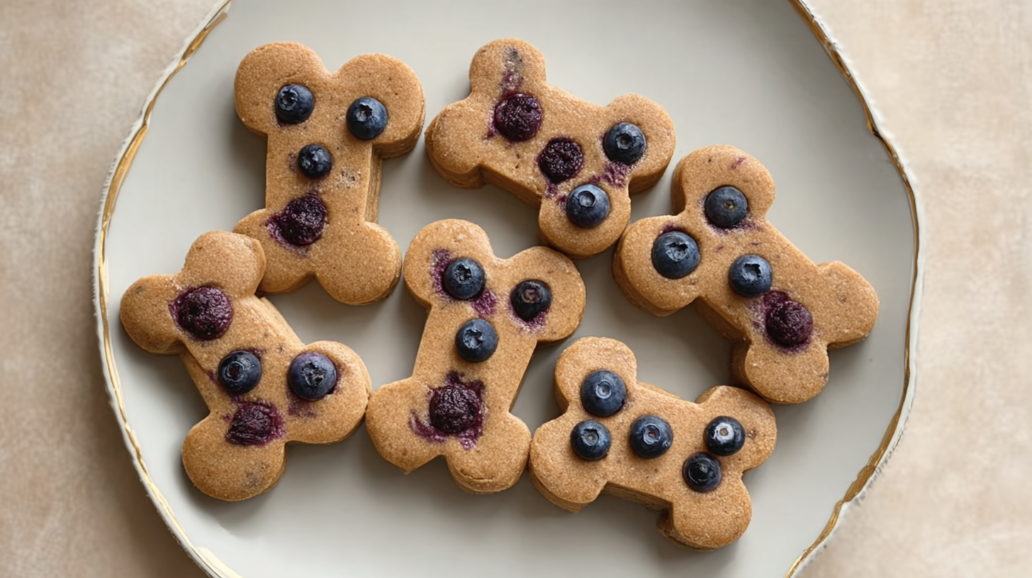Peanut Butter Blueberry Dog Treats hero shot with rustic background