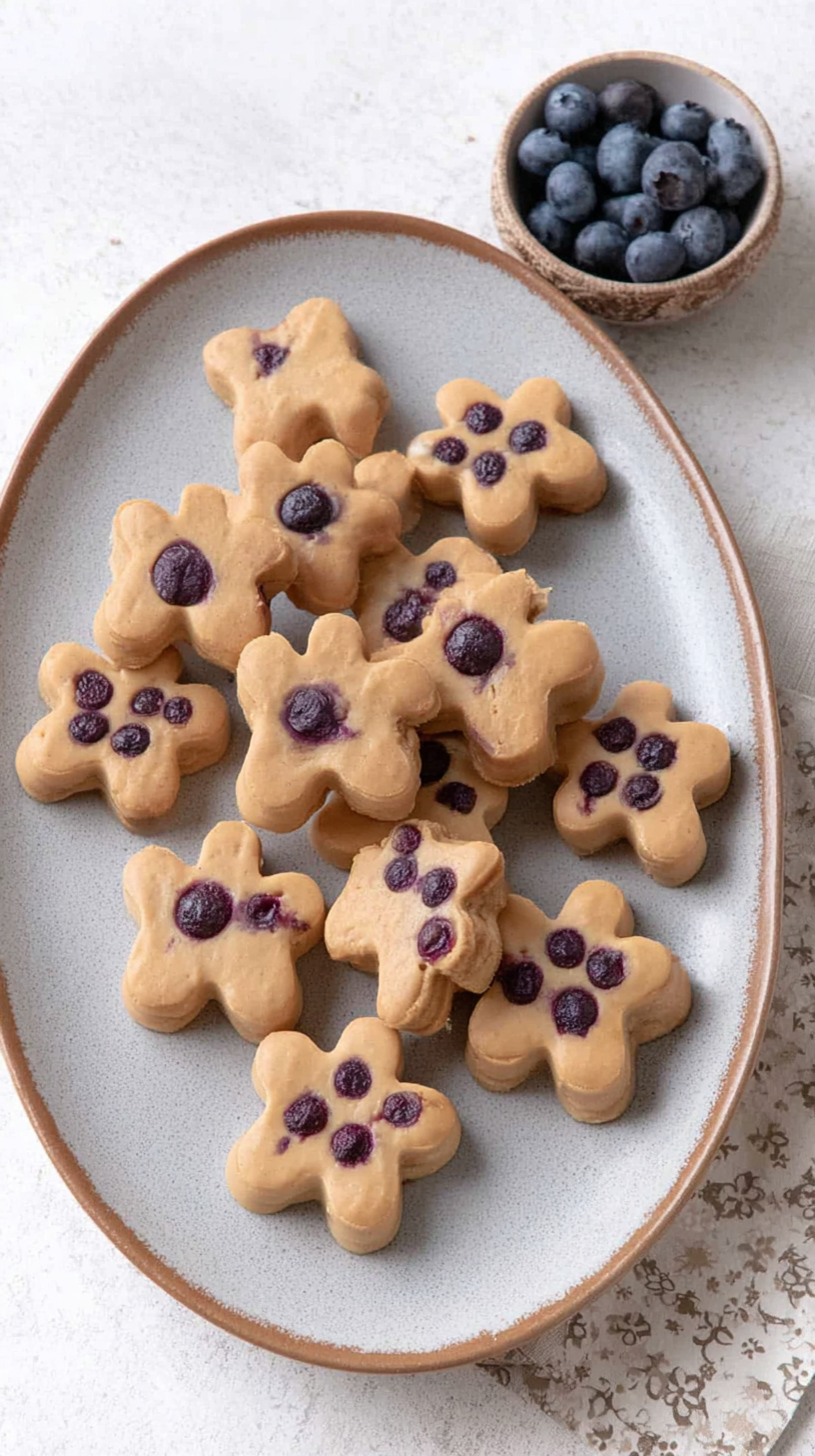 Peanut Butter Blueberry Dog Treats being served on beautiful dinnerware