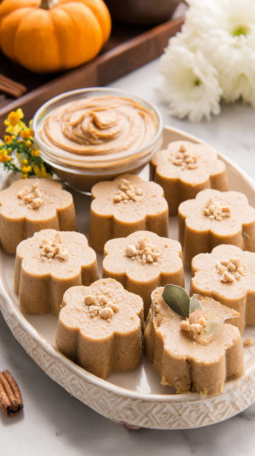 Peanut Butter Pumpkin Birthday Dog Treats being served on beautiful dinnerware