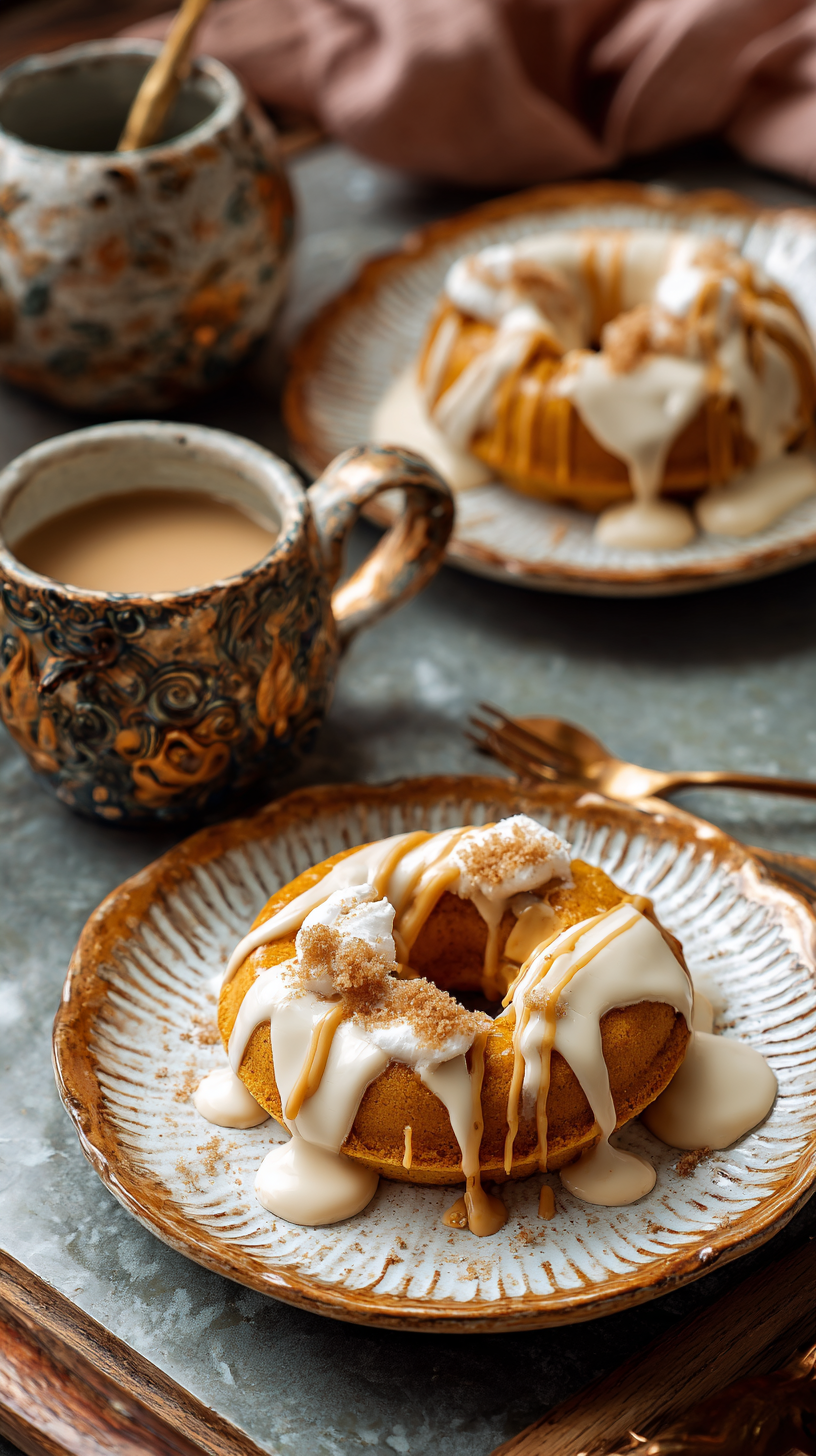 Peanut Butter & Pumpkin Pup Donuts for Dogs being served on beautiful dinnerware