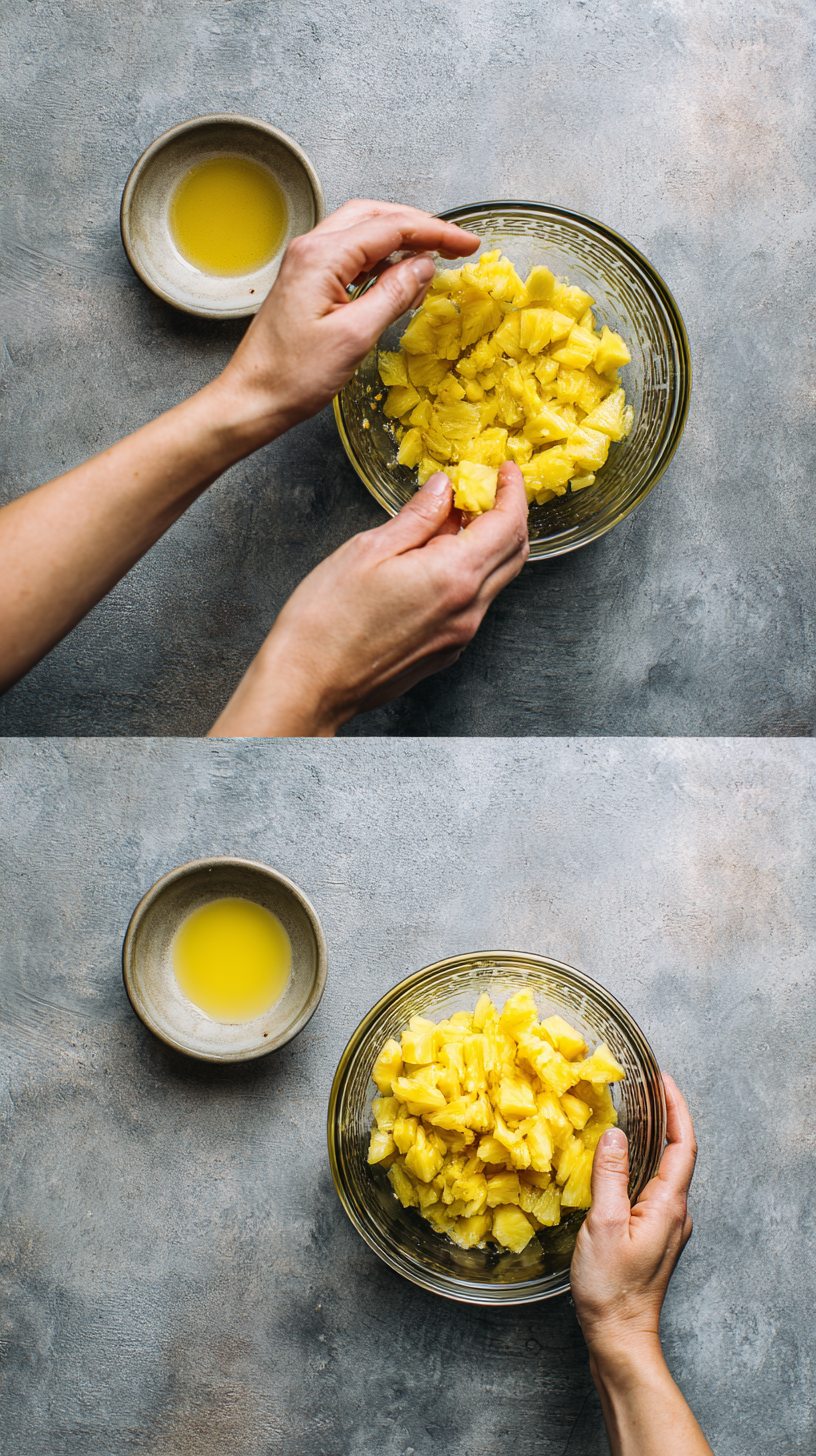 Preparing pineapple coconut frozen dog treats step by step cooking process