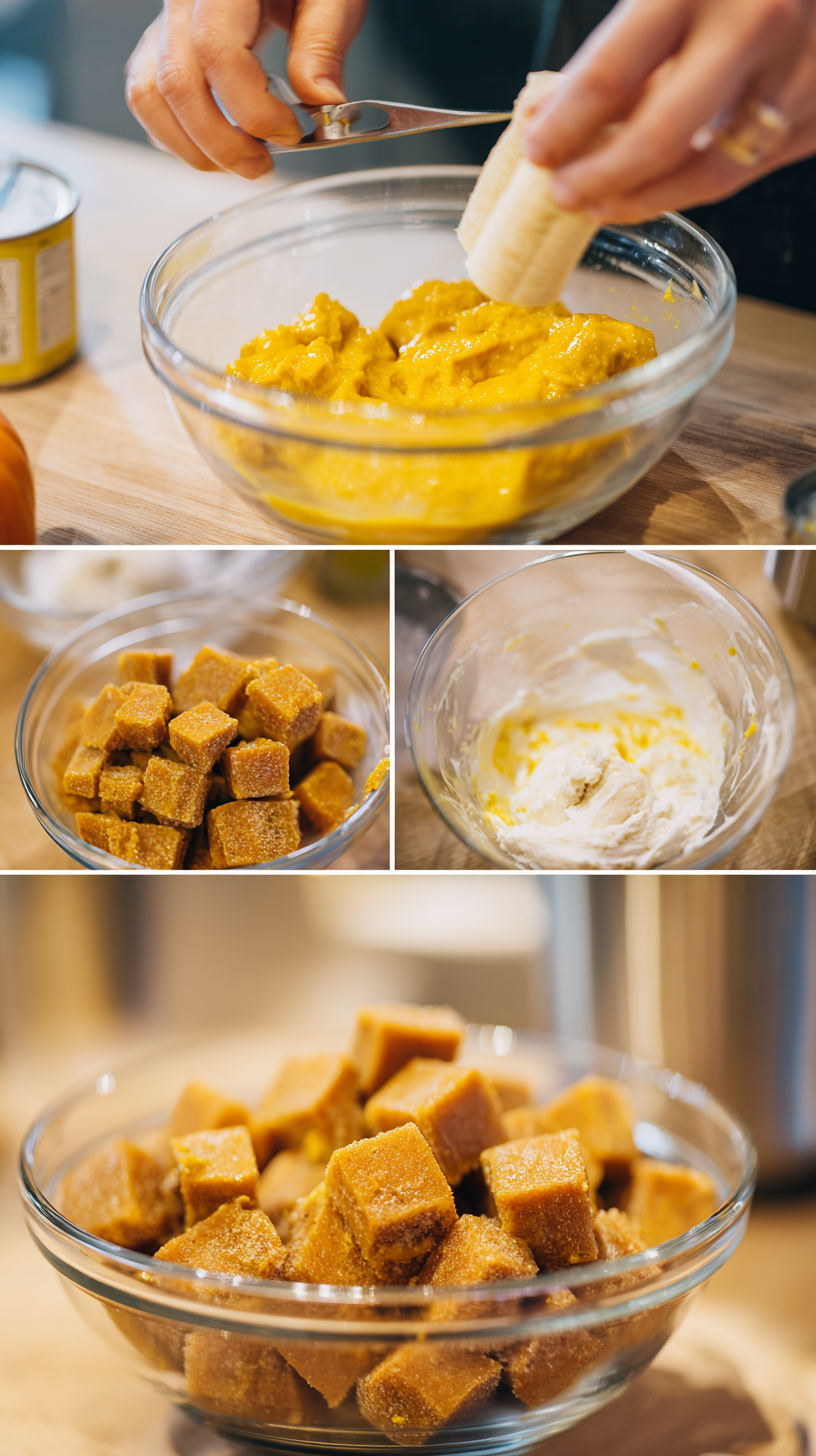 Preparing Pumpkin & Banana Chill Cubes for Dogs step by step cooking process