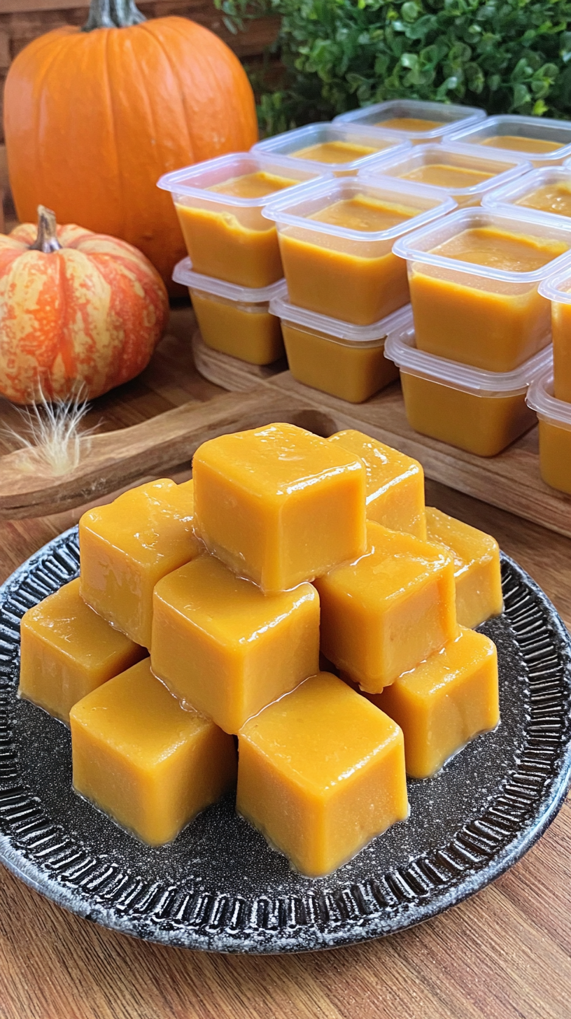 Pumpkin & Banana Chill Cubes for Dogs being served on beautiful dinnerware