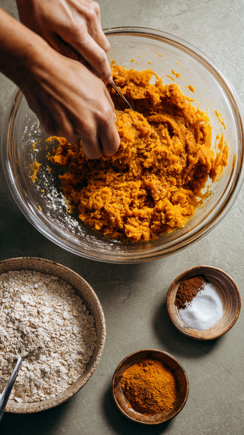 Preparing Pumpkin & Turmeric Dog Treats Recipe step by step cooking process