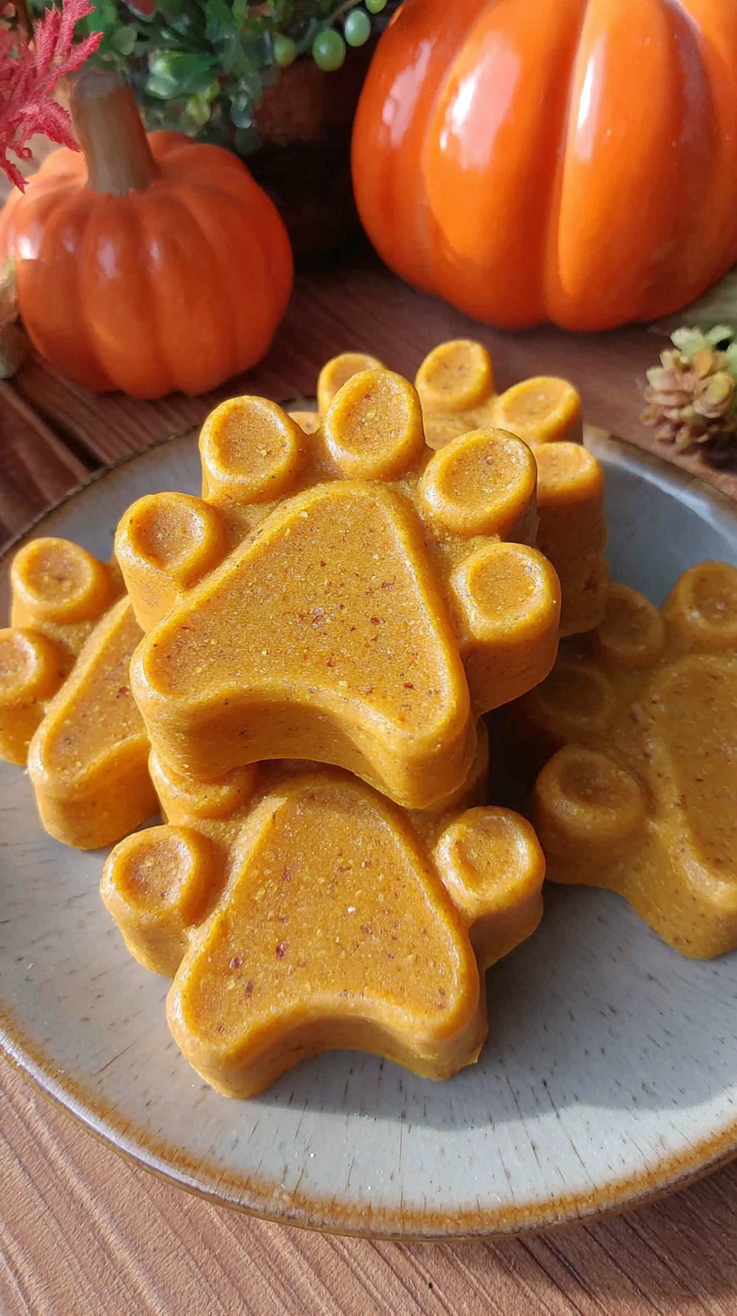 Pumpkin & Turmeric Dog Treats Recipe being served on beautiful dinnerware