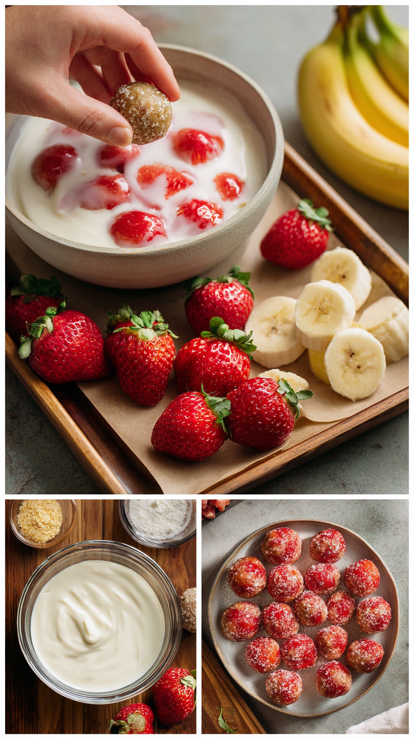 Preparing Strawberry & Banana Frozen Balls for Dogs step by step cooking process
