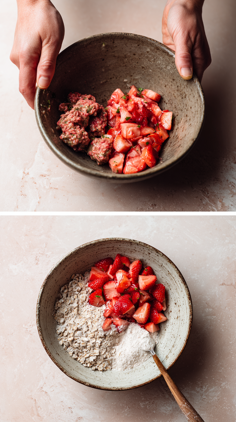 Preparing Strawberry & Oat Nibbles for Dogs step by step cooking process