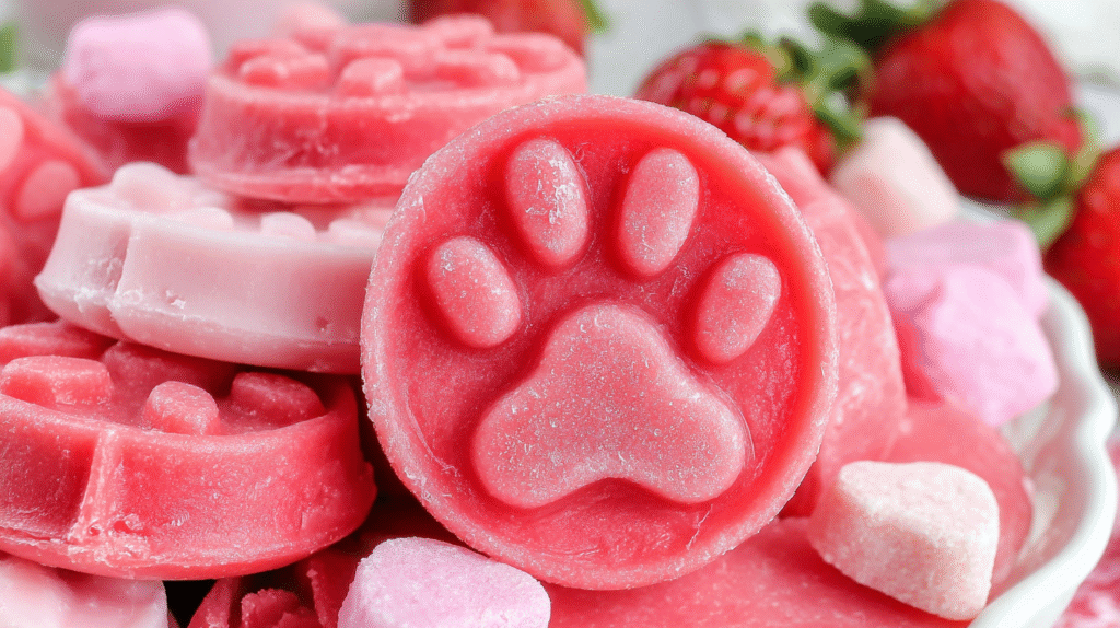 Hero shot of Strawberry yogurt frozen treats for dogs