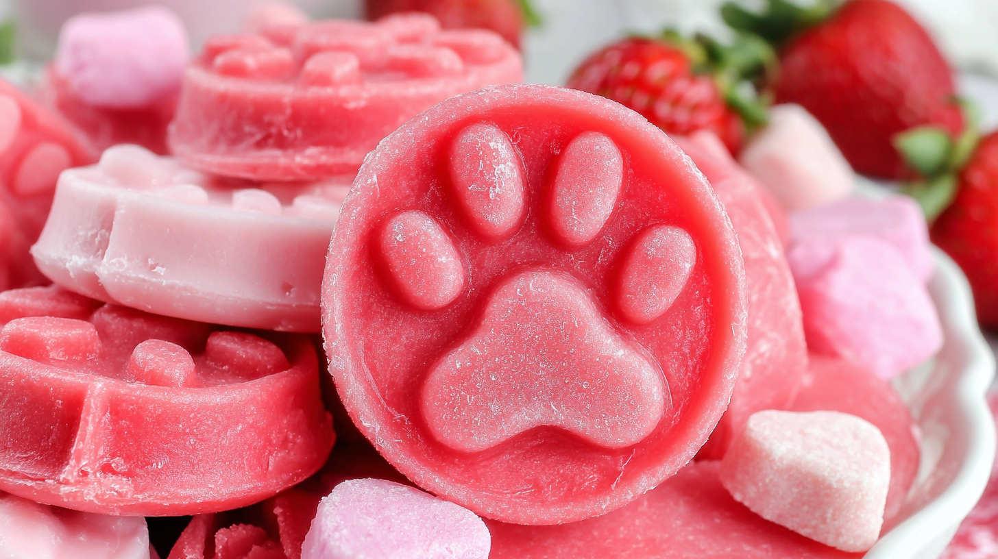 Hero shot of Strawberry yogurt frozen treats for dogs