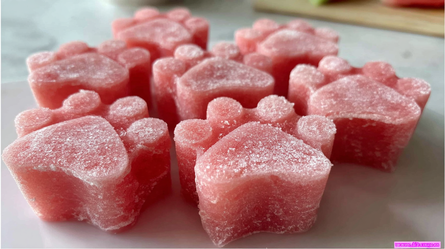 Hero shot of watermelon freeze for dogs in paw-shaped molds