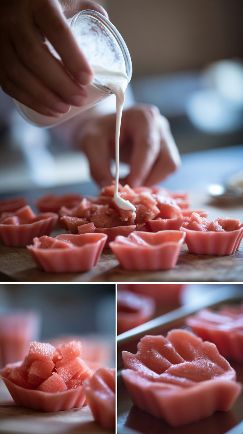 Preparing watermelon freeze for dogs step by step cooking process