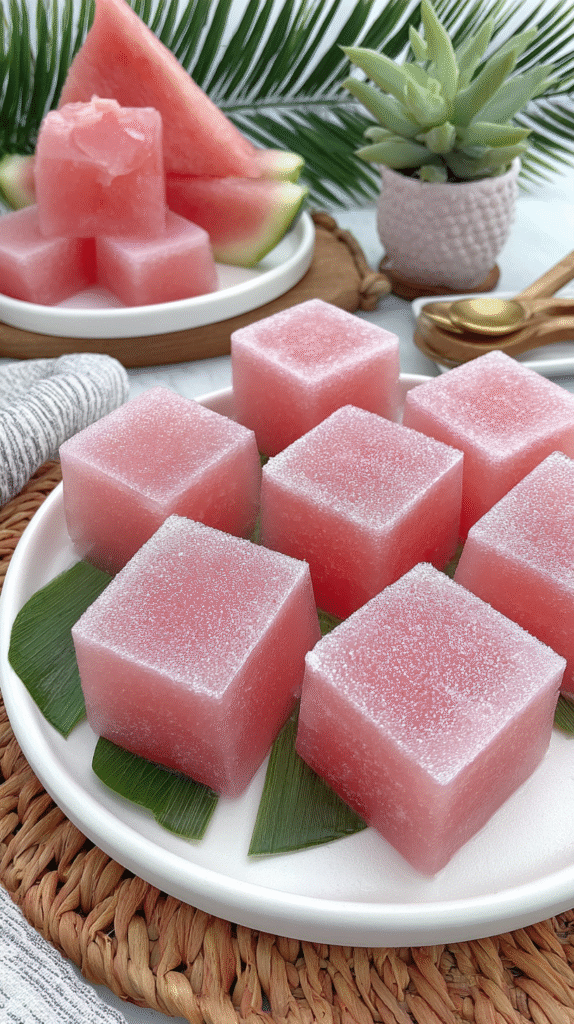 watermelon freeze for dogs being served on beautiful dinnerware