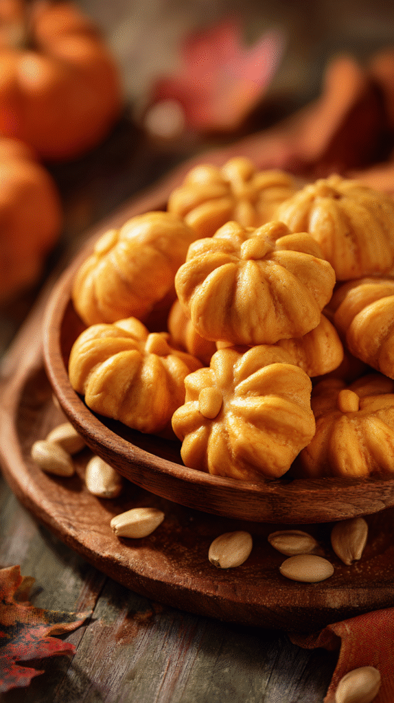 Serving the finished Fall-Inspired Dog Treats with autumn decor