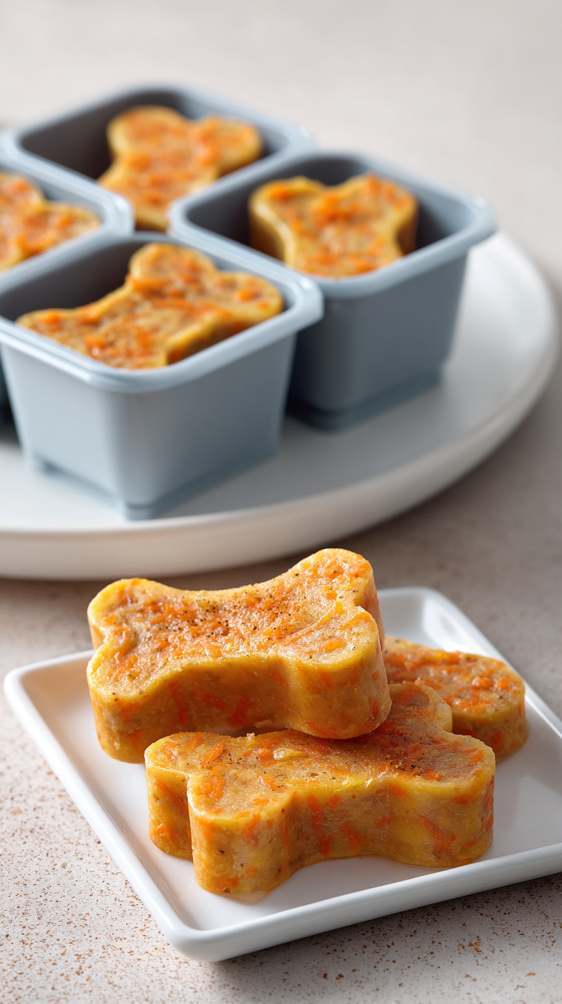 Apple Carrot Dog Treats being served on beautiful dinnerware