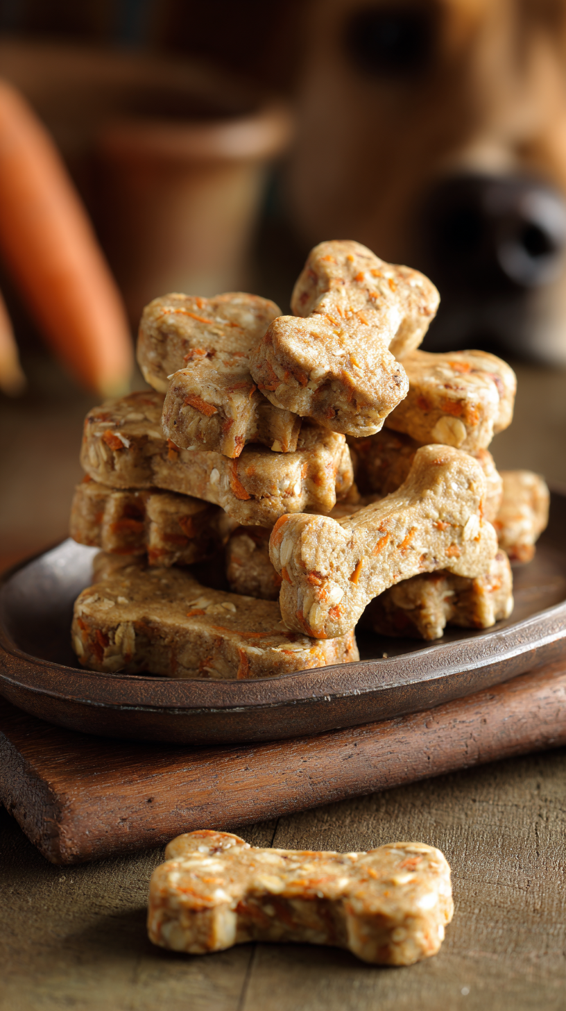 Banana Carrot No-Bake Dog Treats being served on beautiful dinnerware