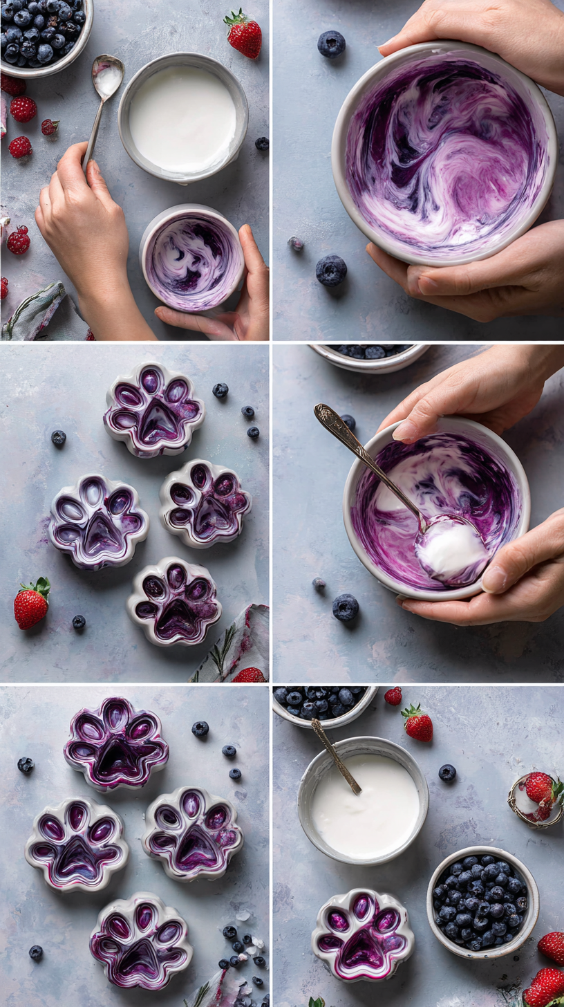 Preparing Berry Yogurt Swirl Frozen Dog Treats step by step cooking process