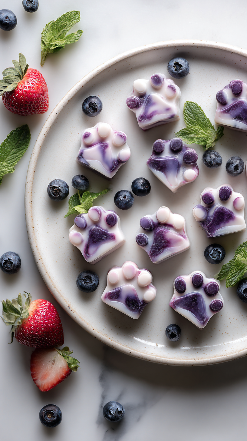 Berry Yogurt Swirl Frozen Dog Treats being served on beautiful dinnerware