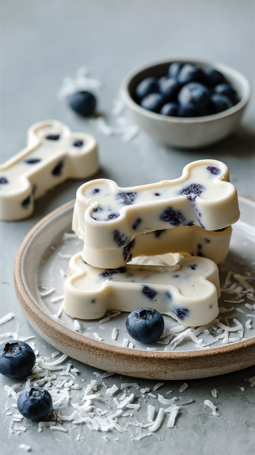 Blueberry Coconut Oil Dog Treats being served on beautiful dinnerware