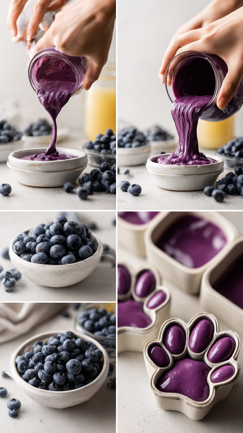 Preparing Blueberry Coconut Oil Frozen Dog Treats step by step cooking process