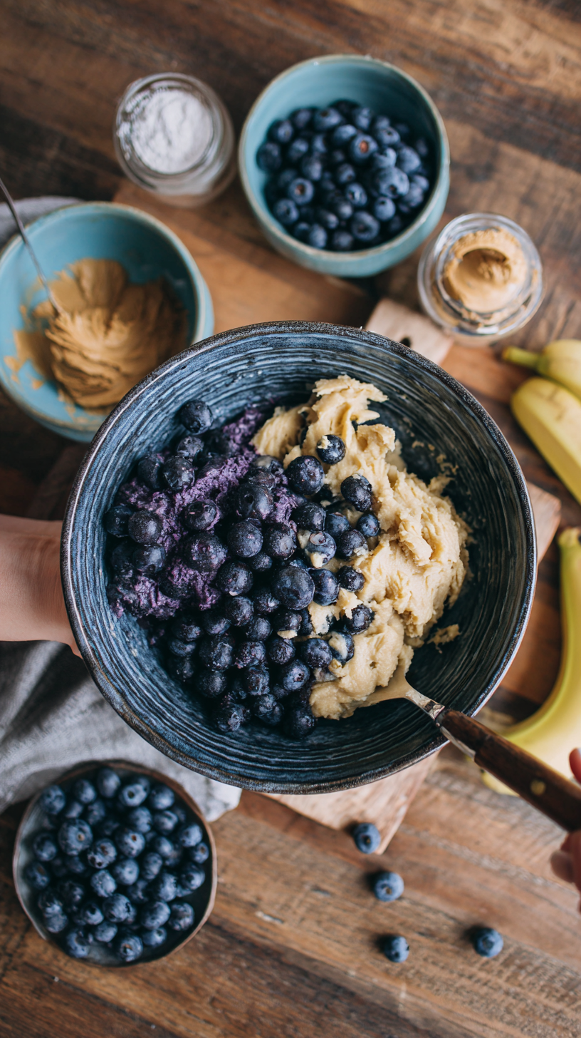 Preparing Blueberry & Peanut Butter Frozen Swirl Bites for Dogs step by step cooking process