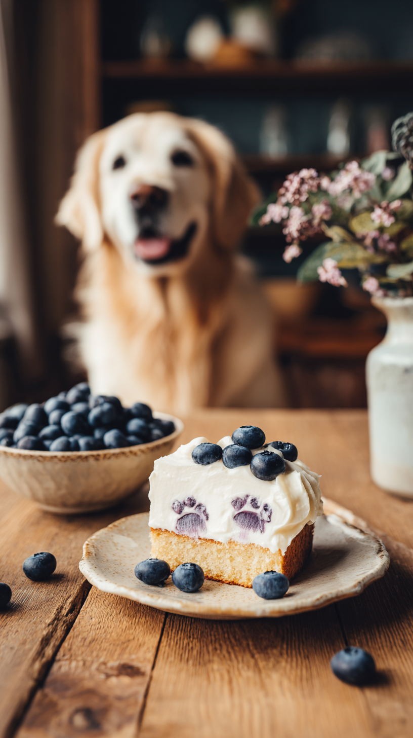 Blueberry Yogurt Dog Cake A Healthy and Delicious Treat for Your Pup being served on beautiful dinnerware