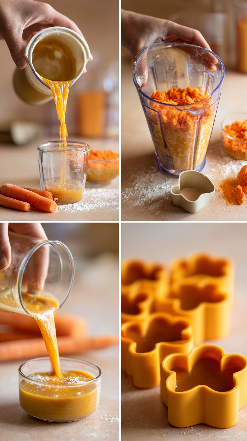 Preparing Carrot Bone Broth Frozen Dog Treats step by step cooking process