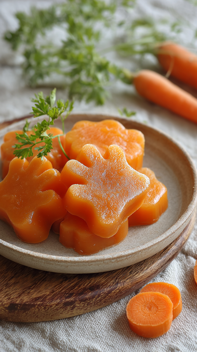 Carrot Bone Broth Frozen Dog Treats being served on beautiful dinnerware