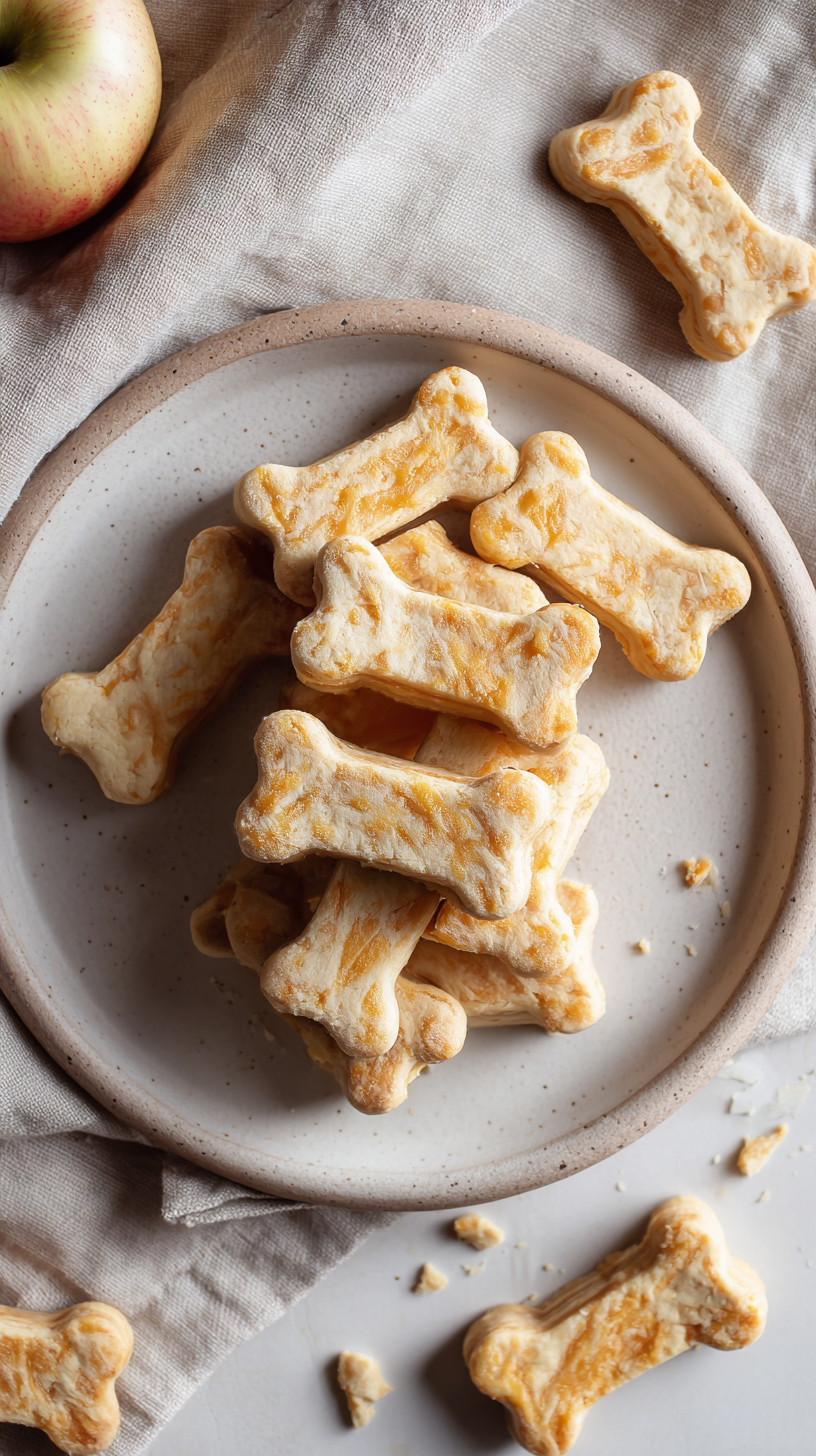 Cheddar Apple Dog Cake Treats being served on beautiful dinnerware