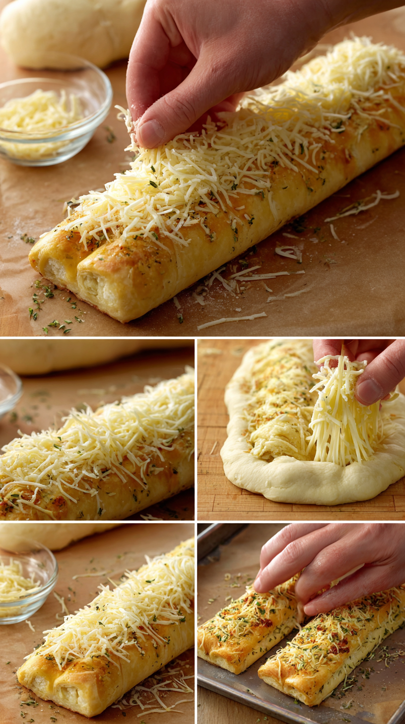 Preparing cheesy breadsticks step by step cooking process
