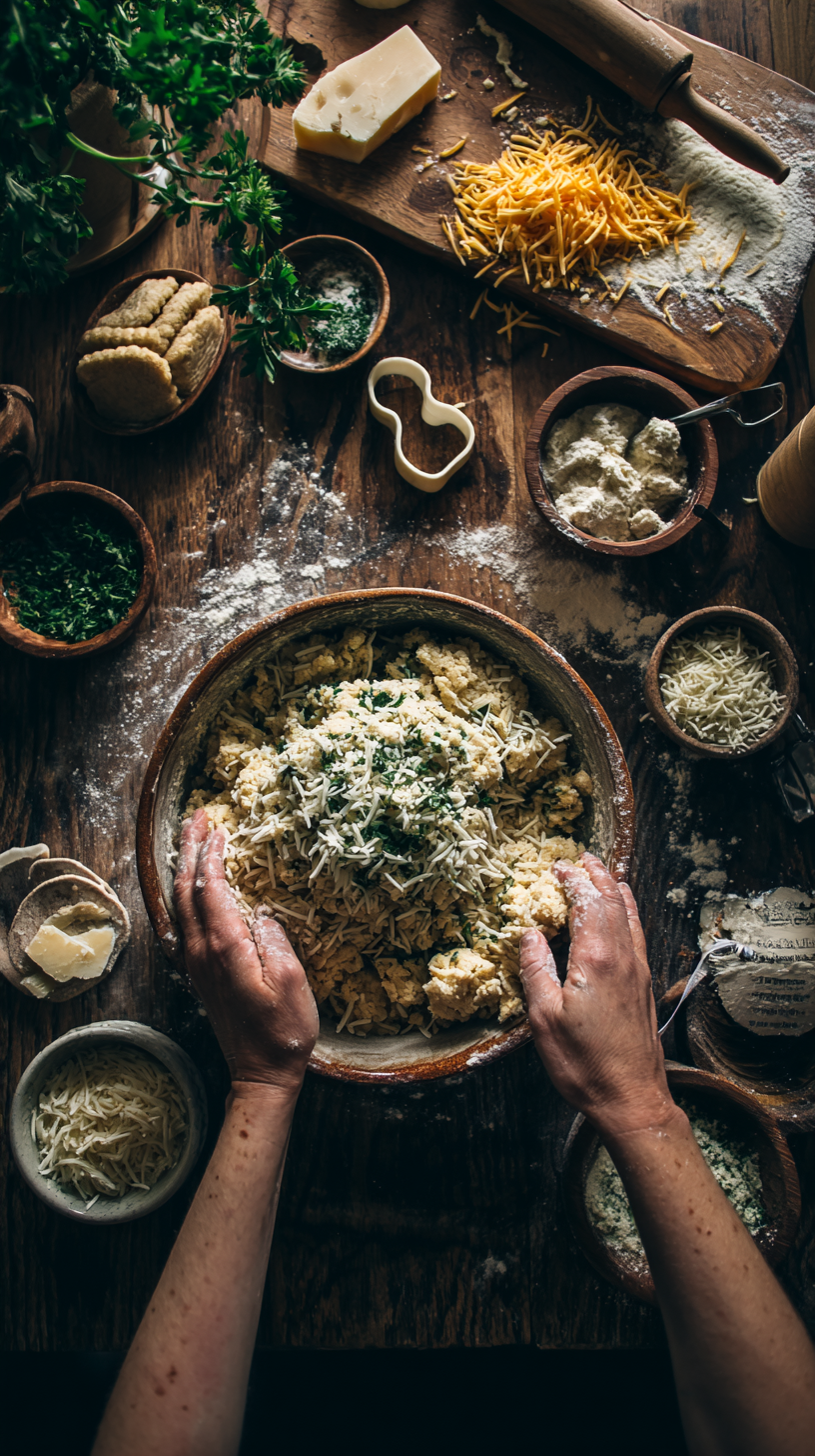 Preparing Cheesy Herb Dog Biscuits step by step cooking process