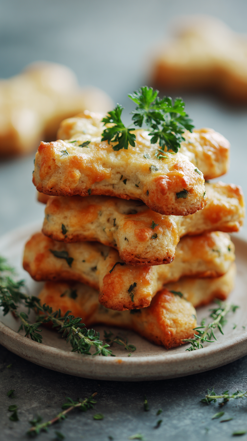 Cheesy Herb Dog Biscuits being served on beautiful dinnerware